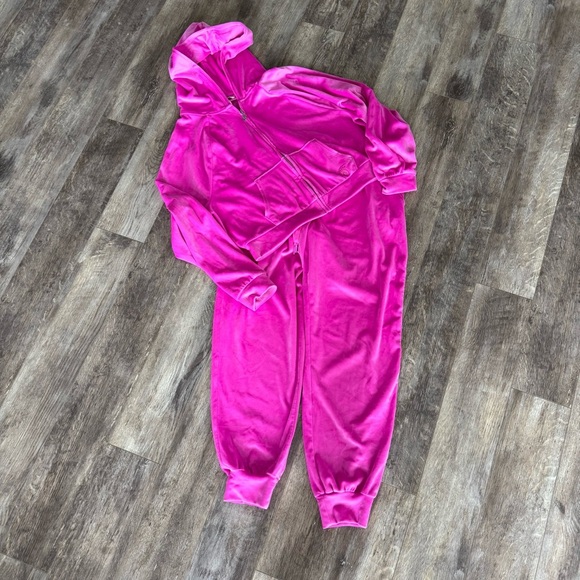 Victoria's Secret Velour Tracksuit Zip Hoodie & Jogger Set Hot Pink Sz Medium - Picture 15 of 15